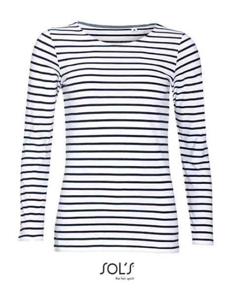 Damen Longsleeve Striped T-Shirt Marine gestreift