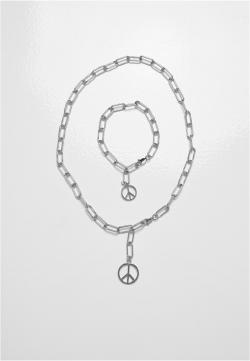 Y Chain Peace Pendant Necklace And Bracelet One Size