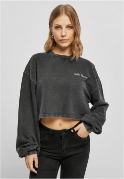Ladies Cropped Small Embroidery Terry Crewneck Damen Pulli